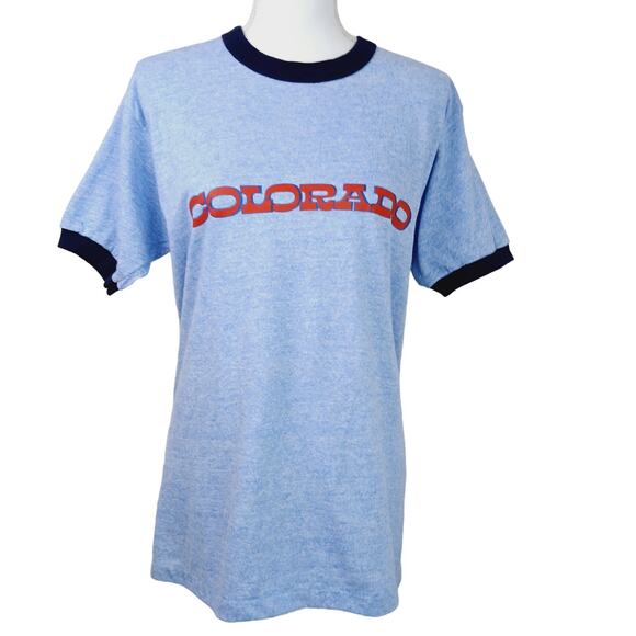 Sportswear VTG SZ L Colorado Single Stitch RingerTee Blue/Navy Blue Unisex - Picture 2 of 8